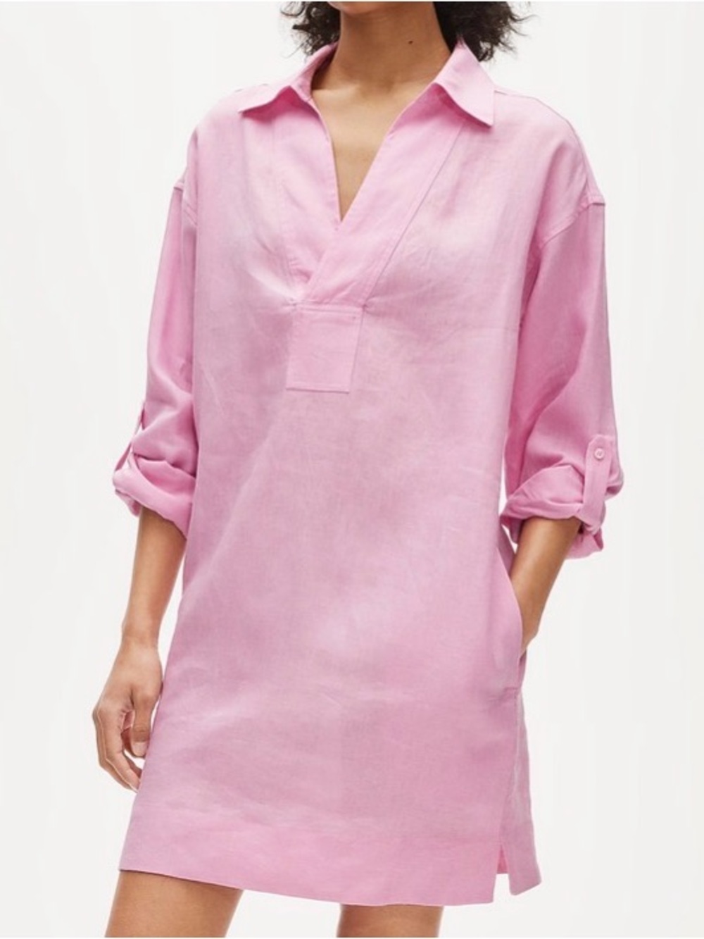 JCrew V-neck popover dress in 100% linen.Boxy oversized fit.XS.NWT.